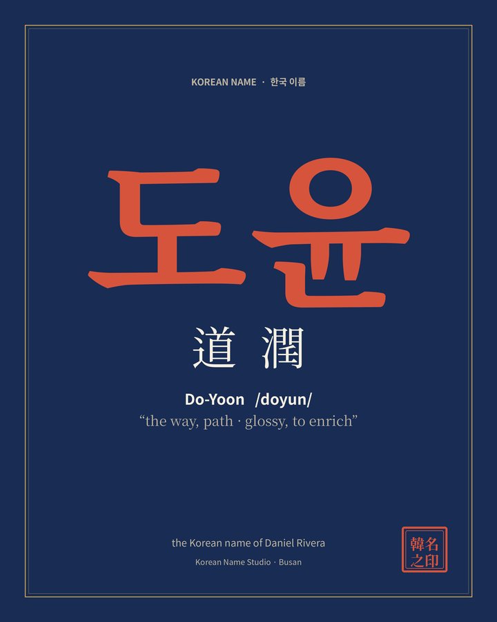 Korean name poster, dancheong navy style
